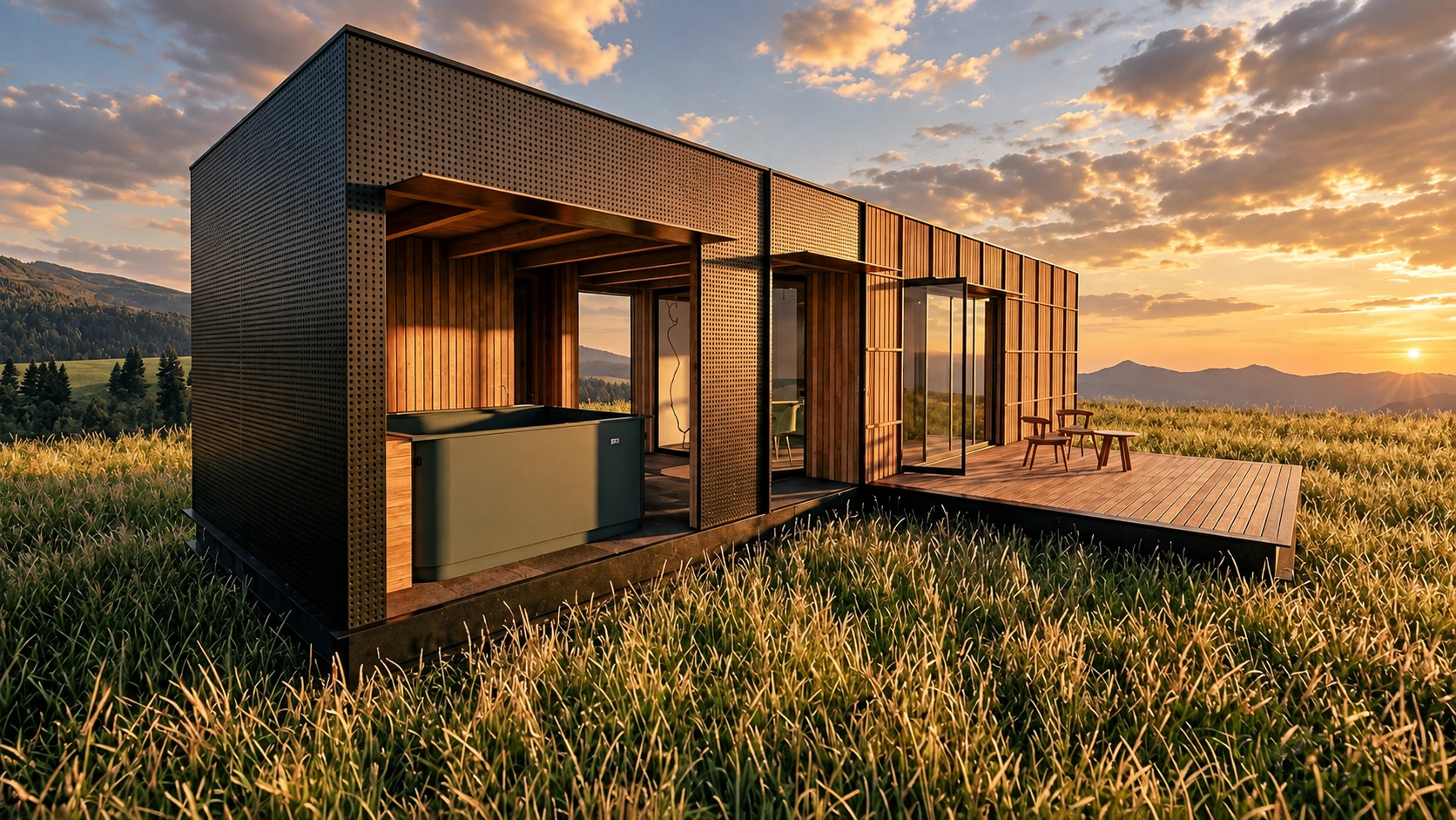 Lakeside cabin exterior